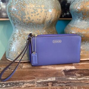 Coach Purple Saffiano Leather Wristlet with Gold Hardware